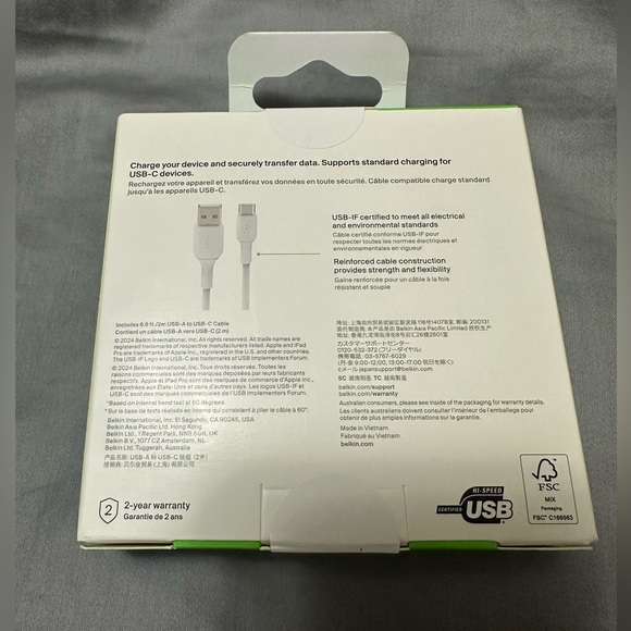 BNIB - Belkin BoostCharge USB-C to USB-A Cable 15W (2m / 6.6ft, White) - Picture 5 of 5